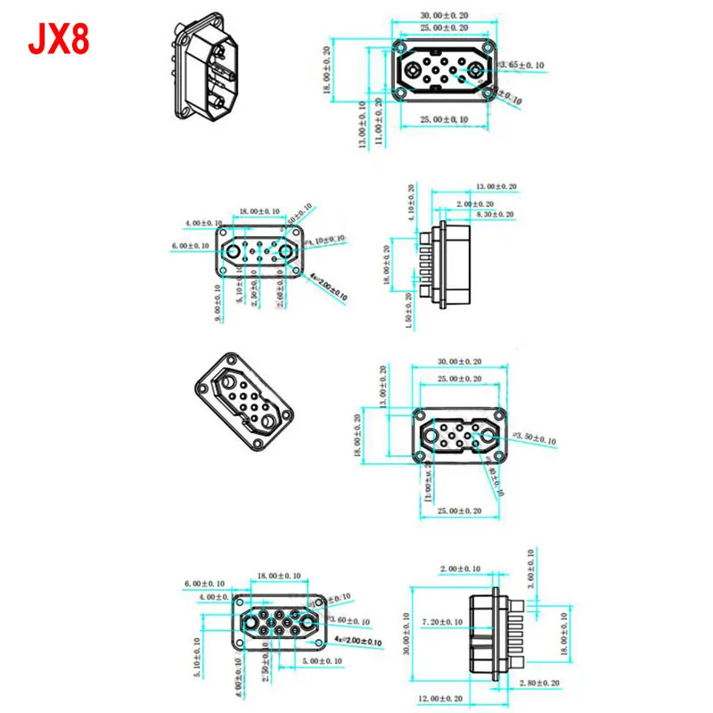 Conector servo macho e fêmea Turbojet JX8 banhado a ouro, adaptador de sinal de alta corrente para RC Drone e Avião, 2 pares, 2 mais 8 pinos