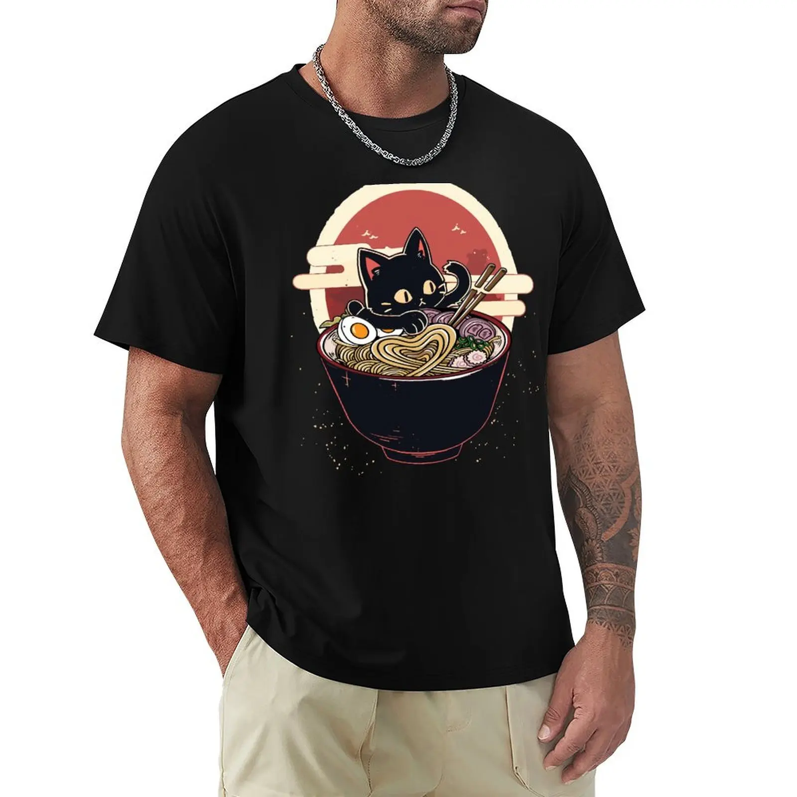 

Retro Japanese Kawaii Anime Ramen Men Kids Women Cat Ramen T-Shirt Short sleeve tee graphic t shirts shirts graphic tee men
