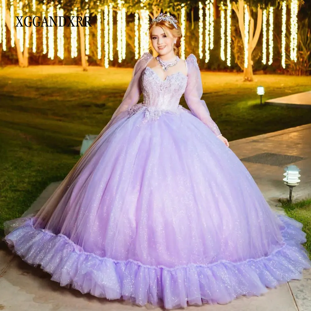 Lilac Quinceanera Dress 2024 with Jacket Luxury Sweetheart Ball Gown Prom Party Sweet 15 16 Years Girl Birthday Bridal Gown