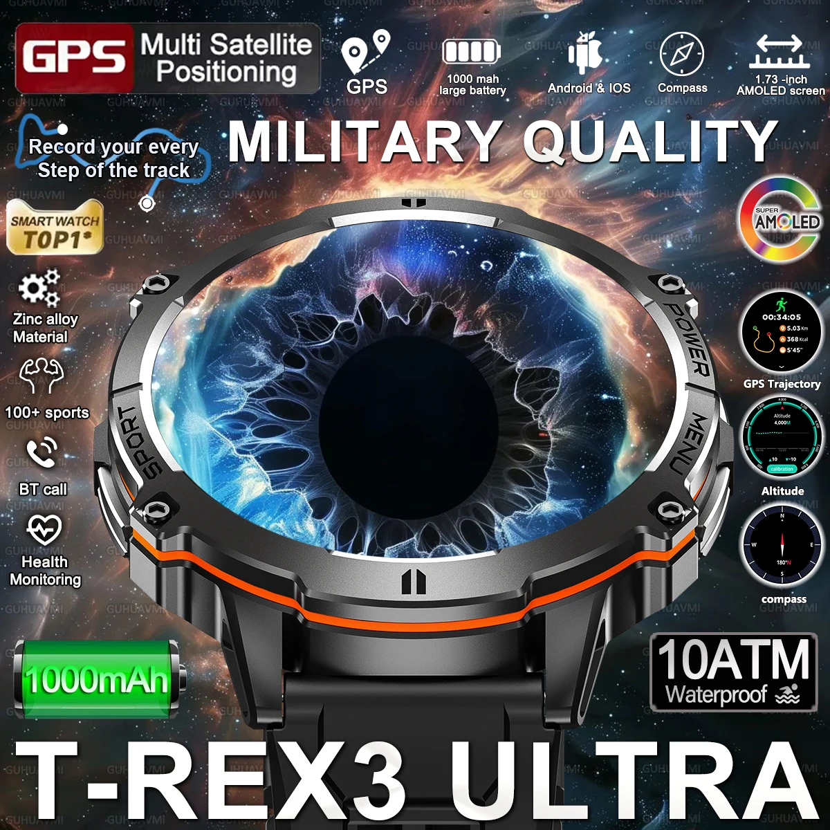 

Новые умные часы для фитнеса T-REX3, 1000 мАч, большая батарея, прочный компас, высотомер, 10 АТМ, водонепроницаемые, BT Call, 100 + спортивный мужской браслет