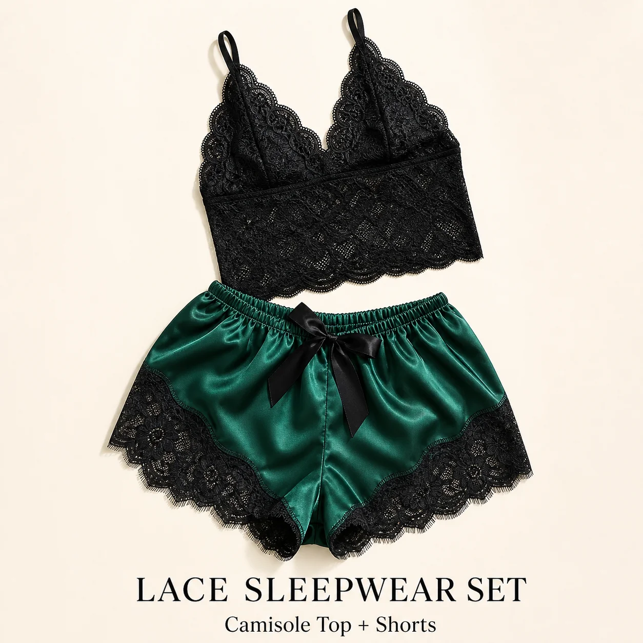 Women's Floral Lace Camisole and Satin-Look Shorts Pajama Set, Sleeveless V-Neck Summer Sleepwear, Sizes S-XL, 5 Colors
