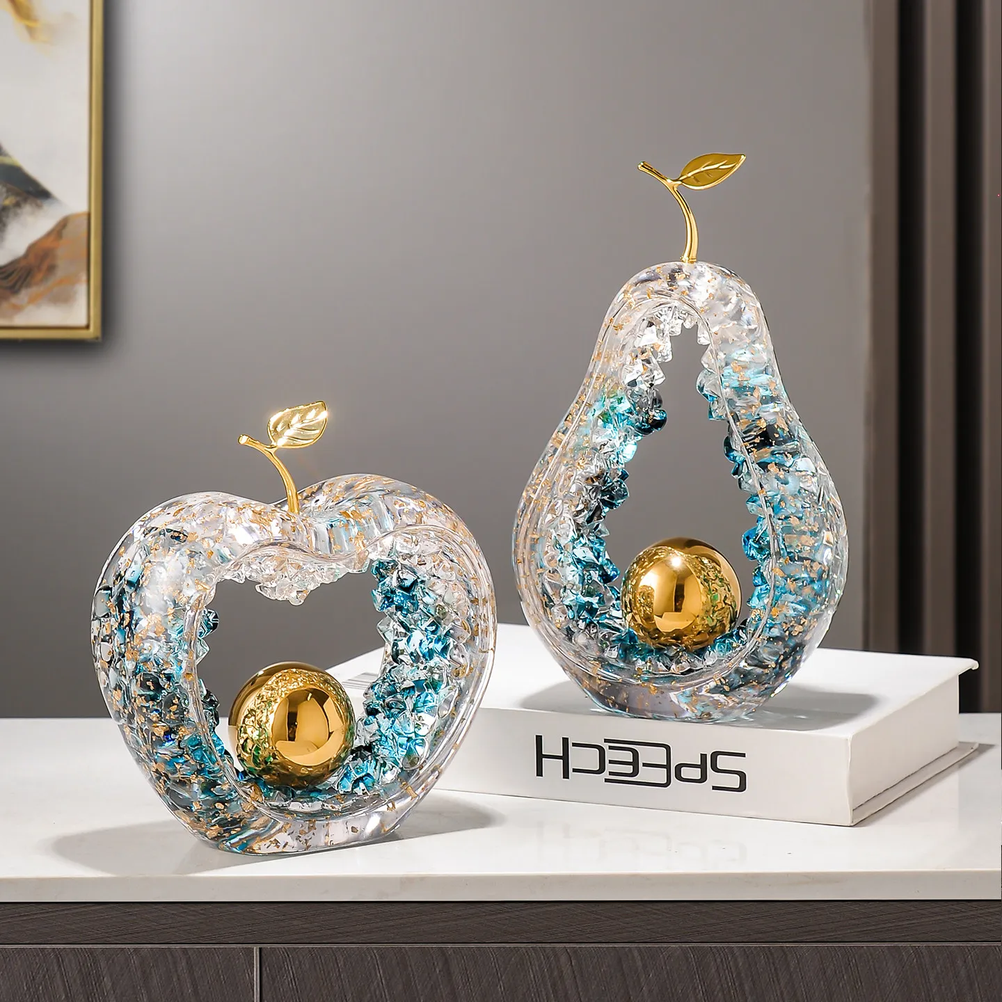 Apple Figurine Fortune Luck Decorative Light Luxury Statue Unique Figures For Home Living Room Bedroom TV Cabinet Wine Cabinet