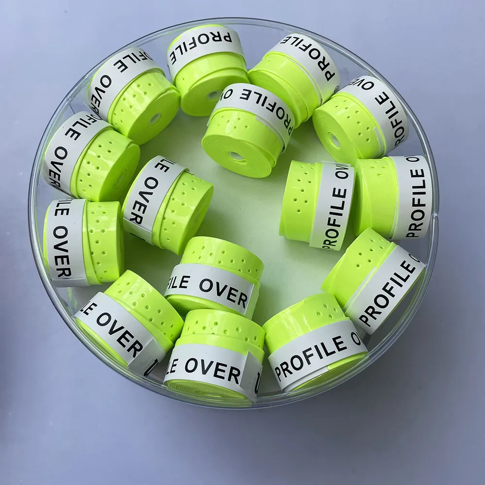 60PCS (Neon Green)Tacky  Perforated Tennis Rackets Overgrips PU Paddle Overgrips Anti-slip Sweatbands Squash Rackets Grips