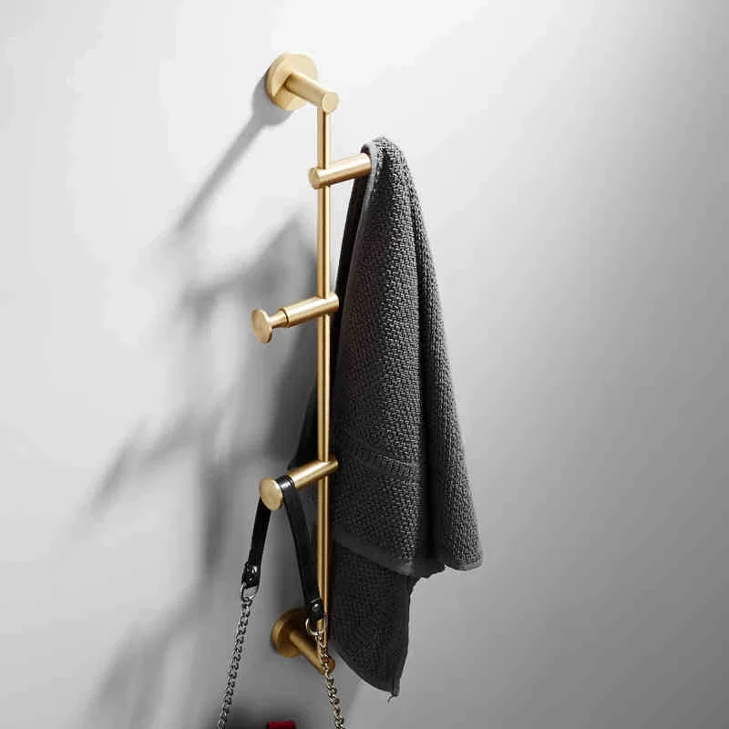 Brushed Gold/Black Bathroom Wall Mounted Row Hook Brass Bedroom Living Room Movable Coat Hook Bathroom Towel Rack Rows Hook