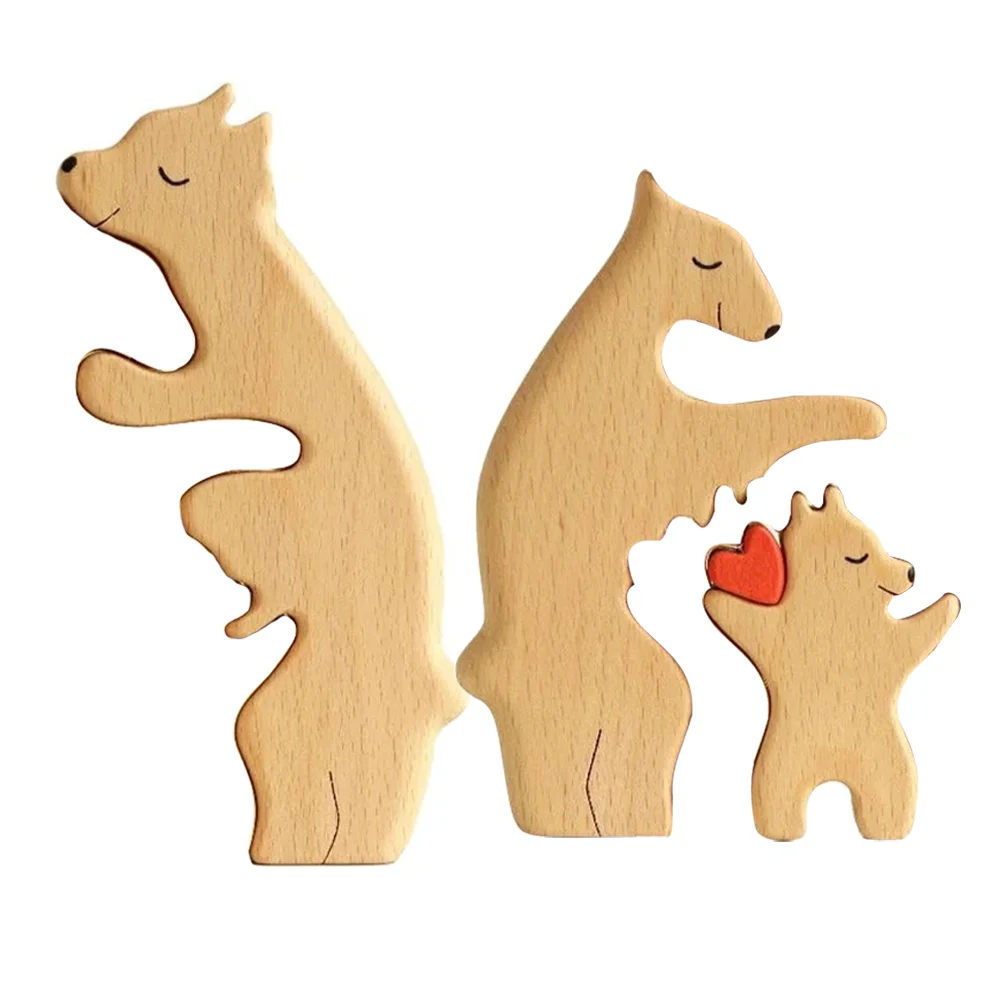 

Jigsaw Mother and Child Bear Decorative Statue Desktop Painting Craft Wooden Puzzle Puzzles