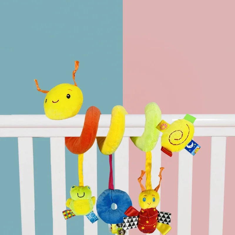 Hochets mobiles en spirale pour bébé, lit de dessin animé pour bébé, clochettes à main grinçantes, jouets en peluche, poupées sucette pour tout-petits