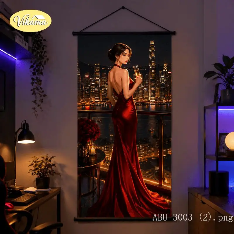 VIKAMA Dark Academia Woman Tapestry White Hair Black Gown Library Book Elegant Art Wall Hanging Bedroom Aesthetic Home Decor
