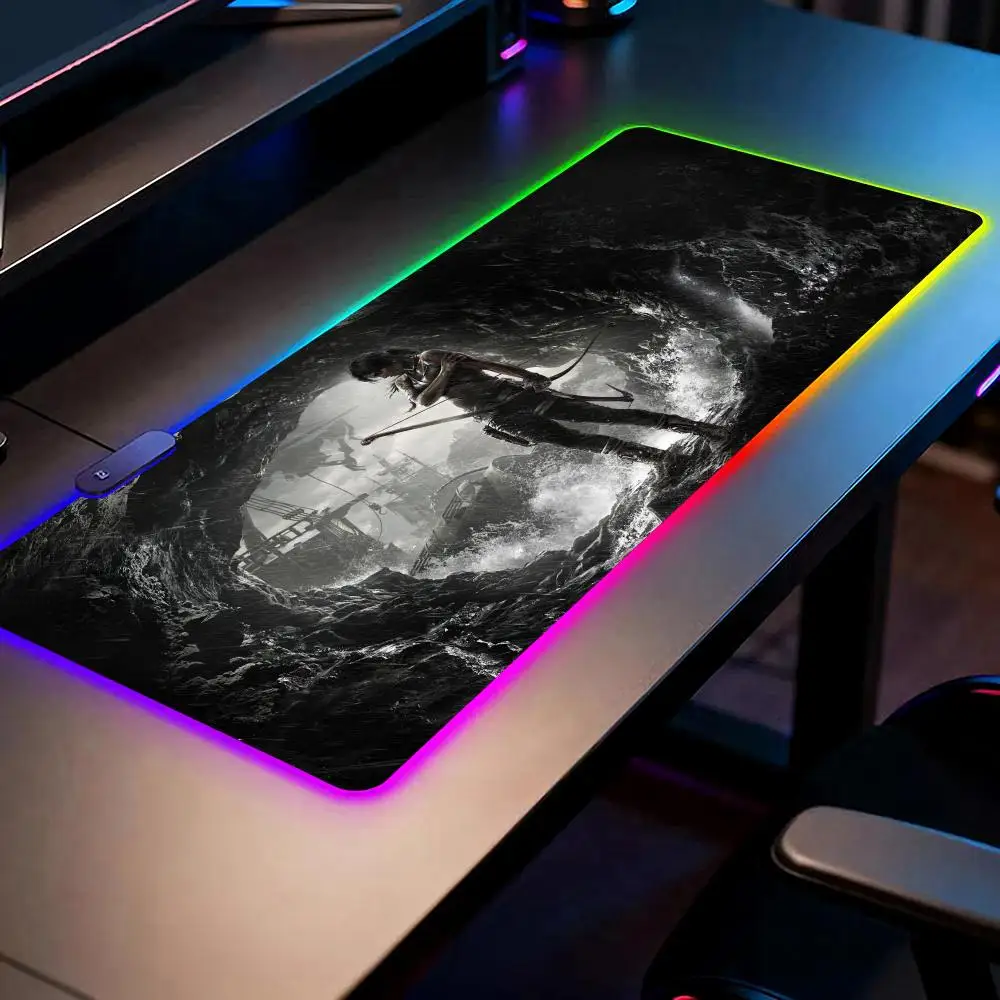 

Game L-lara Croft Mouse Pad RGB Gaming Mouse Pad Desk Mat HD Gamer Large LED Light XXL MousePads