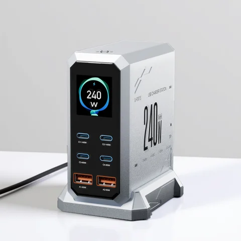 240W GaN Charger PD3.1 140W USB Type C 6 Ports PPS PD Desktop Fast Charging Station for MacBook Laptops Tablet iPhone Samsung