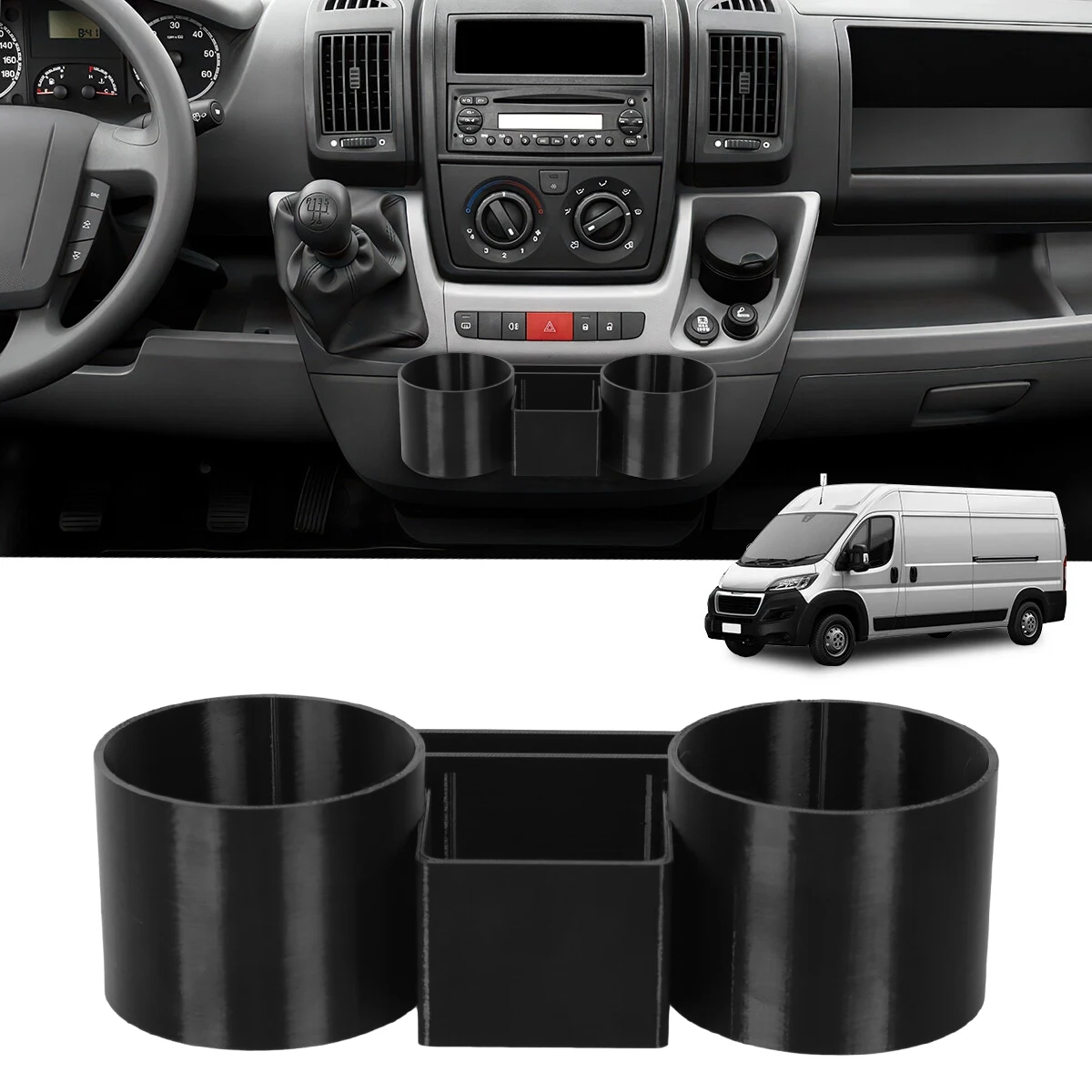 Consola central portavasos doble para Fiat Ducato Peugeot Boxer Citroen Relay Van Center 2007 caja de almacenamiento