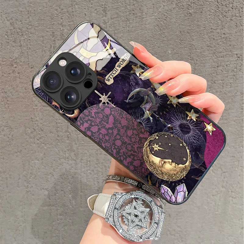 Sun and Moon God Tempered Glass Phone Case For iPhone 17 16 15 14 13 12 11 Pro Max 17Air 16E 7 8 Plus XR XS X Shockproof Cover