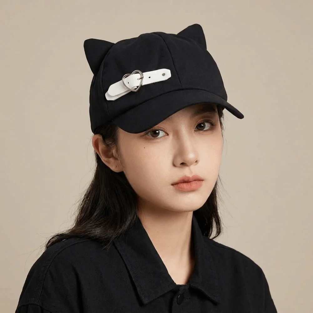 Kawaii Black Cat Ears Beret Gothic Lolita Peaked Cap Y2K Star Octagonal Hat Women