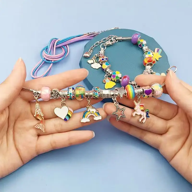 Zestaw do tworzenia bransoletek i naszyjników z koralików dla dzieci, edukacyjny, DIY, w pudełku prezentowym, prezent urodzinowy dla dziewczynek, zabawka, koraliki, zestaw do robienia biżuterii