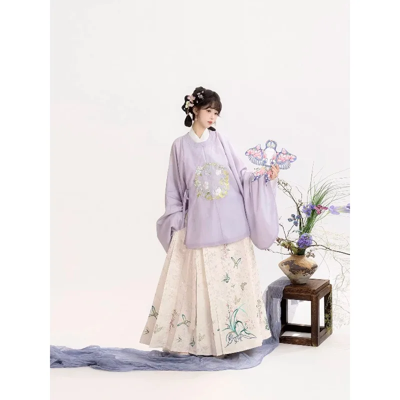autumn-and-winter-ming-made-hanfu-women's-full-set-embroidered-round-neck-cardigan-temperament-horse-skirt-antique-daily-suit