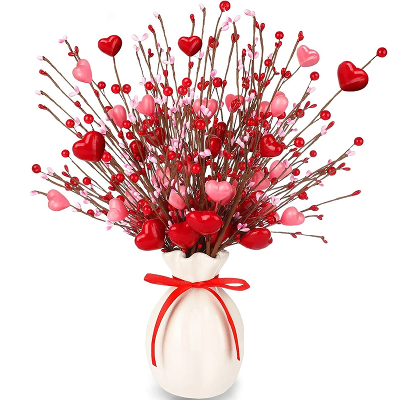 

2/5Pcs Valentine's Day Gift Artificial Red Pink Berry Stem Fake Bouquet for Valentine's Day Wedding Anniversary Party Home Decor