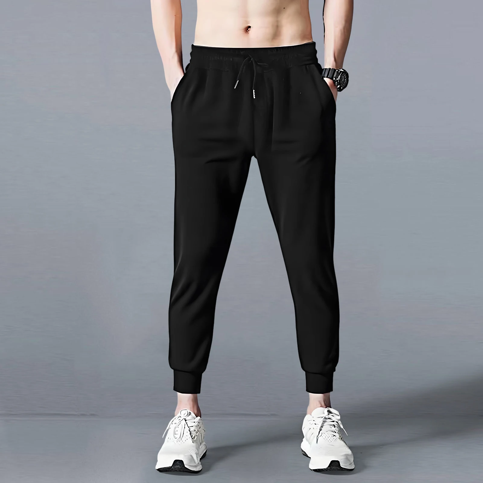 Spring New Men's Baggy Straight Leg Sweatpants Korea Style Fashion Wide-leg Pants Casual Trousers Male Black White Light view 3