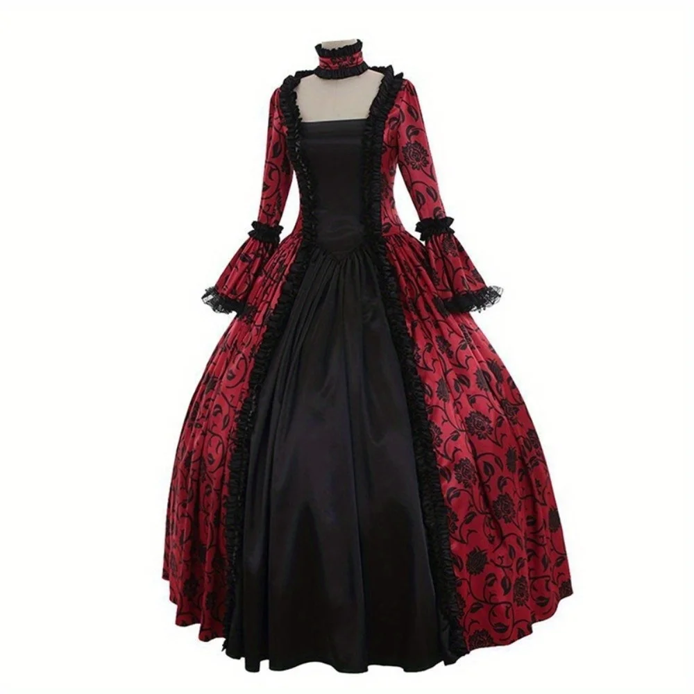 Retro Medieval Victorian Court Gown: Lace Flared - Sleeve Maxi Dress - Themed Stage Performances