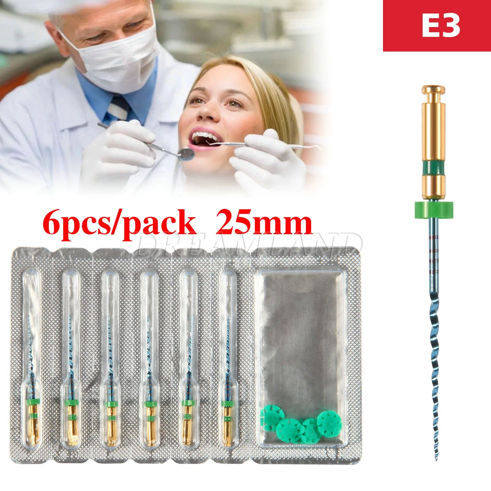 6Pcs Dental Endo Rotary Files Endodontic Pro Gold Niti Taper Files 21/25/31mm