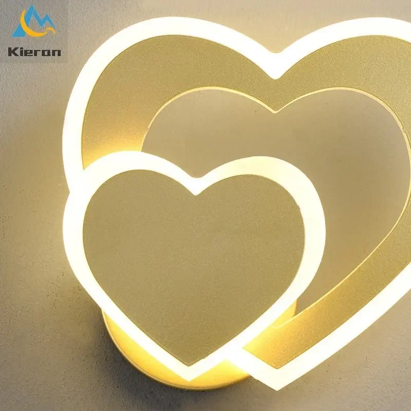 Modern Heart-shaped LED Wall Lamp Bedroom Study Restaurant KTV Hotel Bedside Wall Lights Living Room Decoration Love Wall Lamps