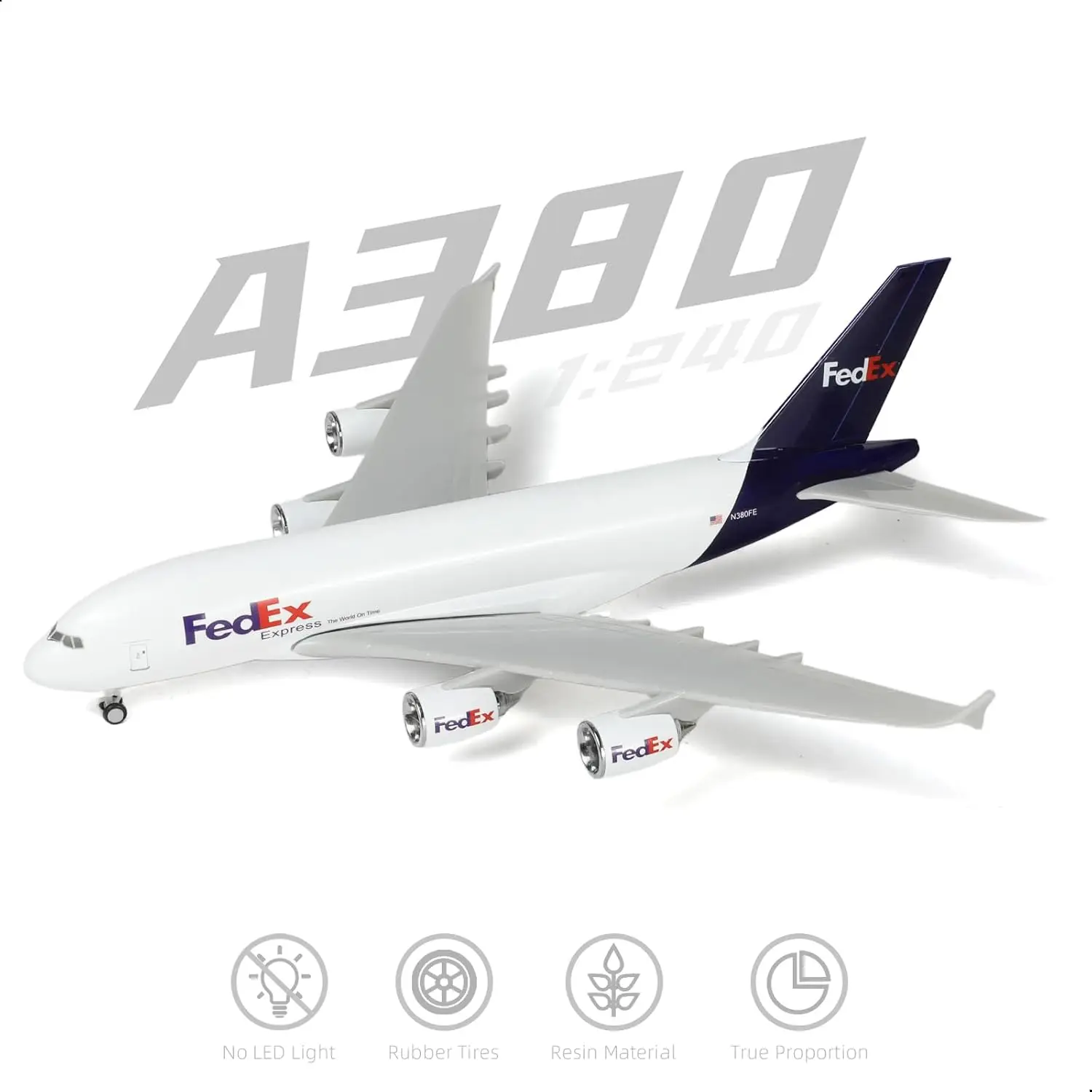 

1/240 FedEx A380 Наборы моделей самолета (30 см L) Модель самолета из смолы с подставкой для взрослых, авиационный подарок или украшение дисплея
