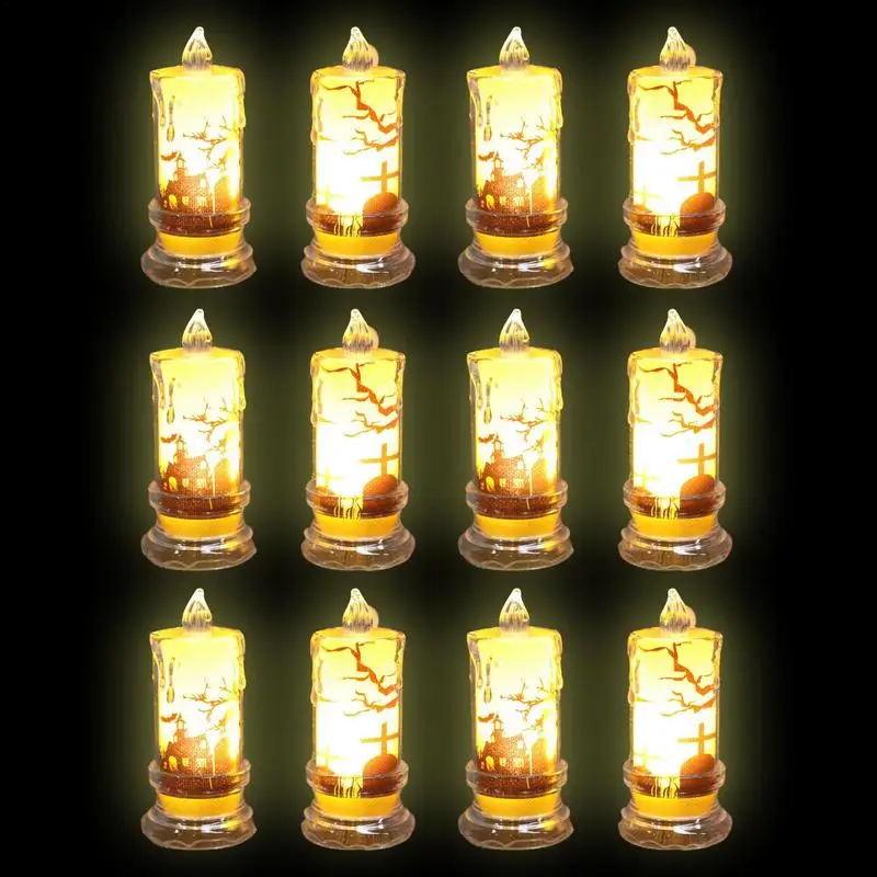 

Flameless Candle Lights 12 Pcs Halloween Lamp Ornaments Home Decor Candles For Celebration Birthday Party Wedding Decoration