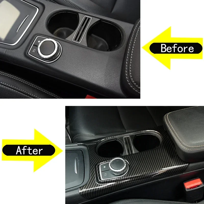 

LHD RHD For Mercedes Benz A Class GLA CLA C117 W117 W176 X156 ABS Carbon Fiber Car Center Cup Holder Cover Car Trim Accessories