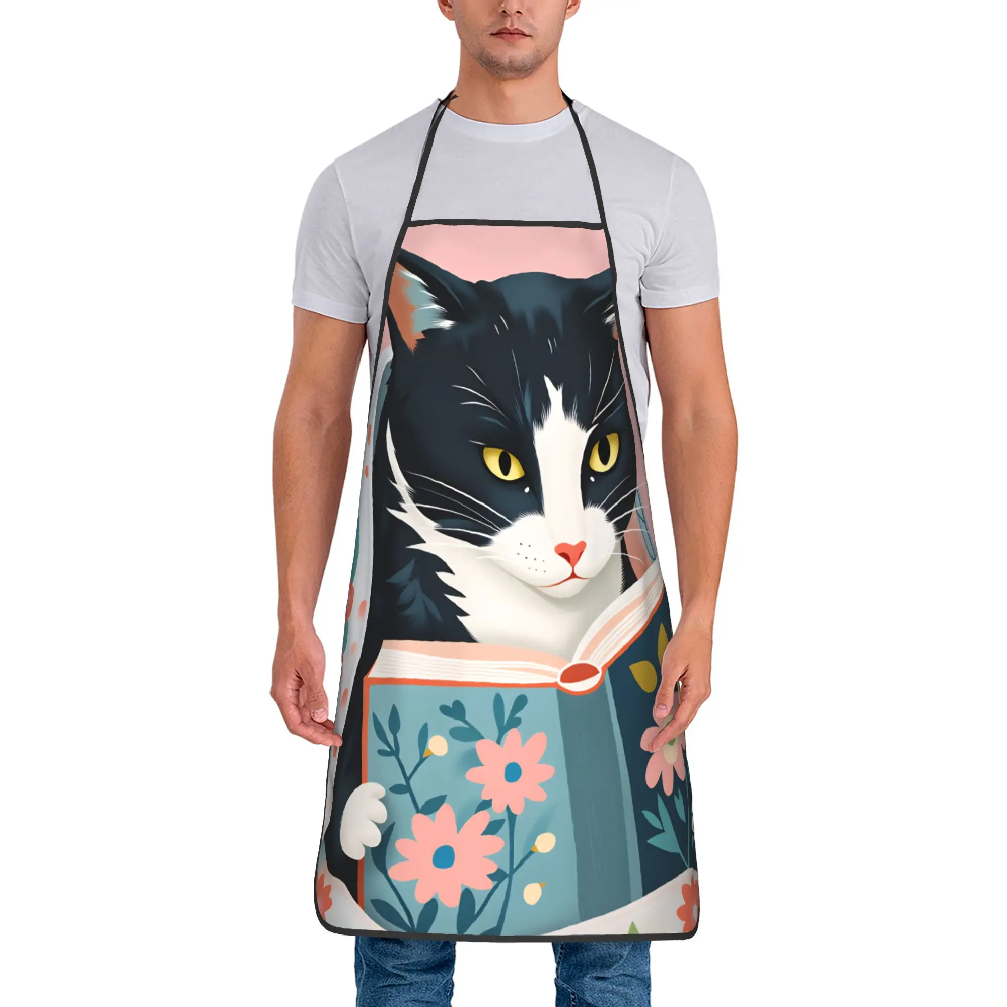 Delantal de Gato con Diseño Divertido para Lectura, Delantales de Cocina Modernos sin Bolsillo para el Hogar o Barbería