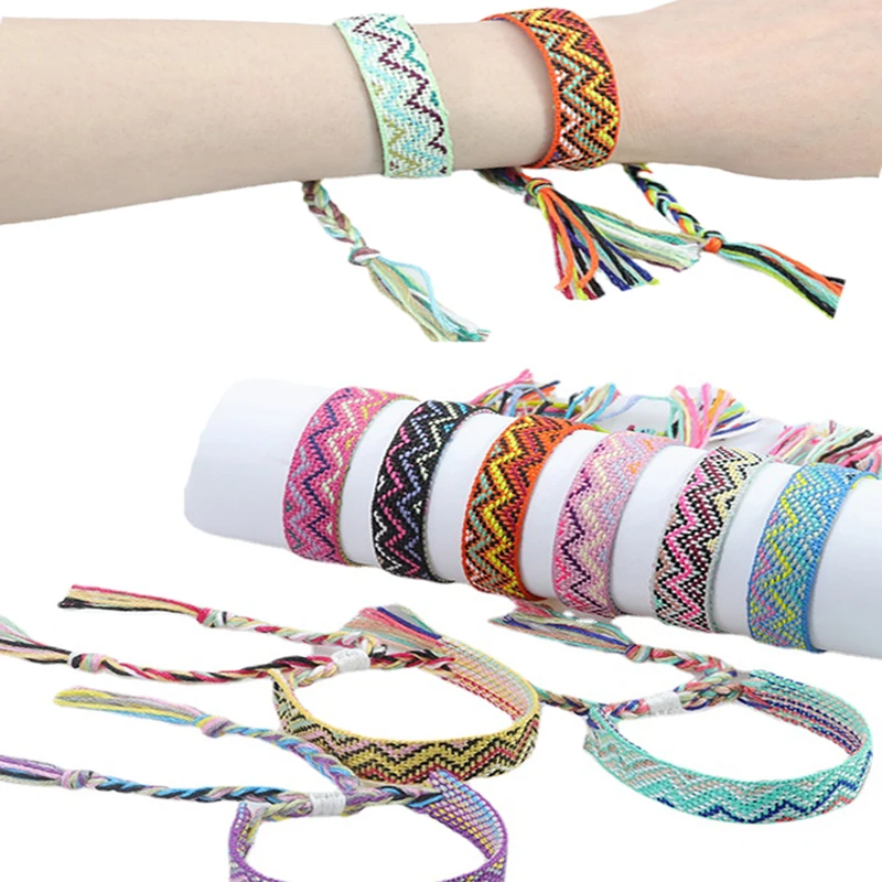 Nepal Ethnic Woven Bracelet Handmade Friendship Braid Rope Weave Hand Strap Embroidery Bangle Tassels Couple Boho Wrap Women Men