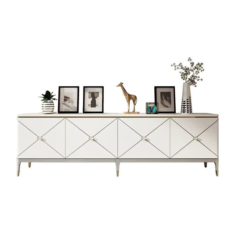 American Light Luxury Ivory White Piano Paint TV Cabinet European Villa Living Room Solid Wood Floor Storage Console
