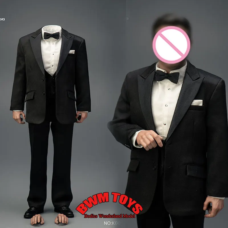

In Stock kento Studio k009 1/6 Scale Male Soldier Black Banquet Suit White Shirt Bow Tie With Body For 12inch Action Figure Doll