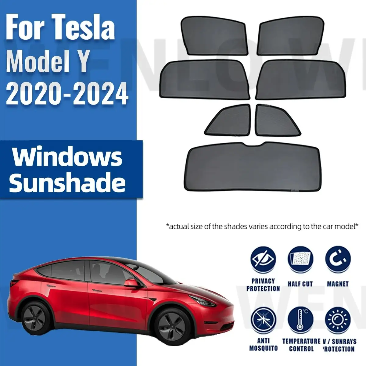 

For Tesla Model Y 2020-2024 Magnetic Car Sunshade Shield Front Windshield Frame Curtain Rear Baby Side Window Sun Shade Visor