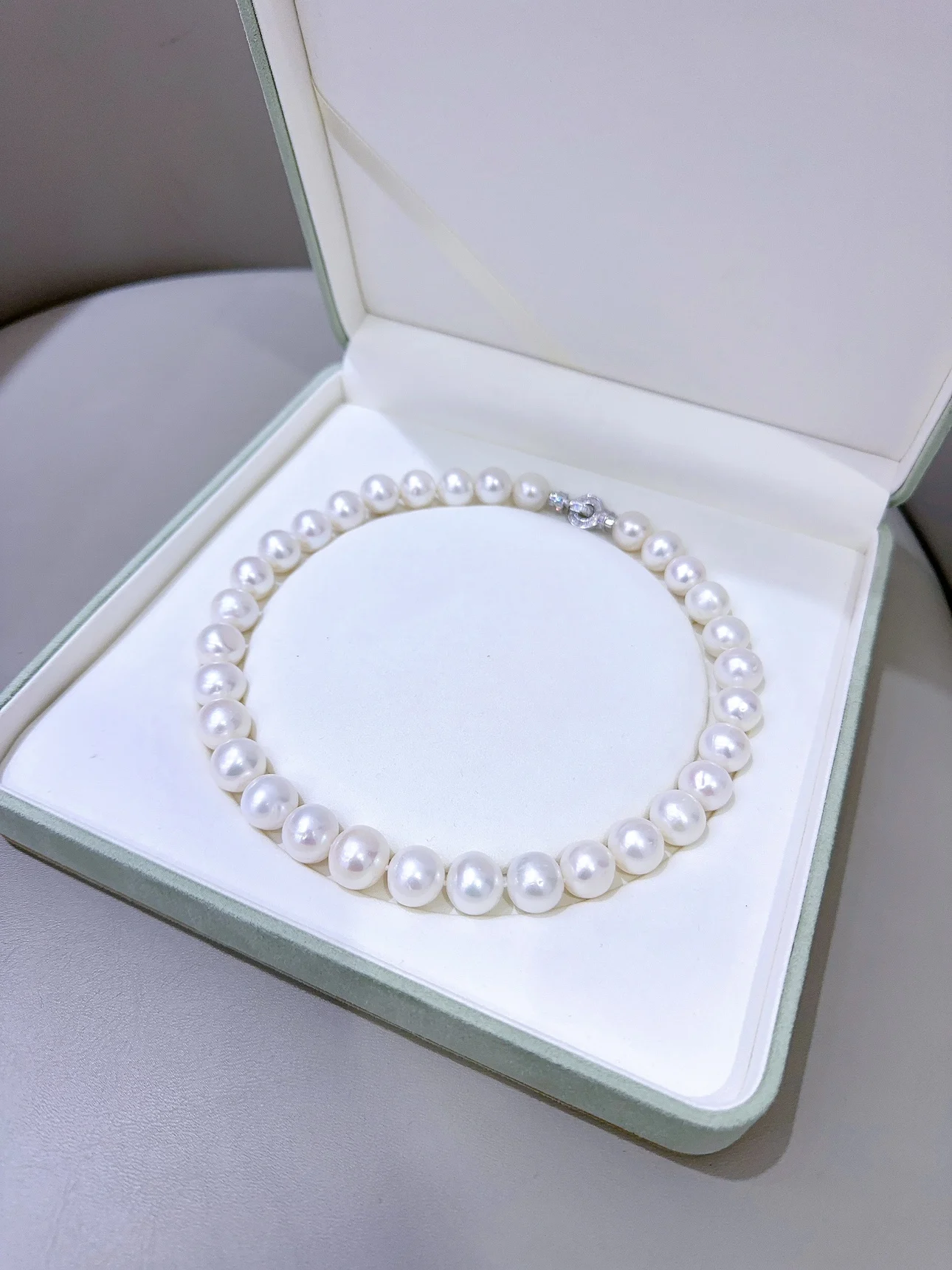 

Large particle necklace AAA12-14mm natural Japanese round pearl necklace 18in-925s
