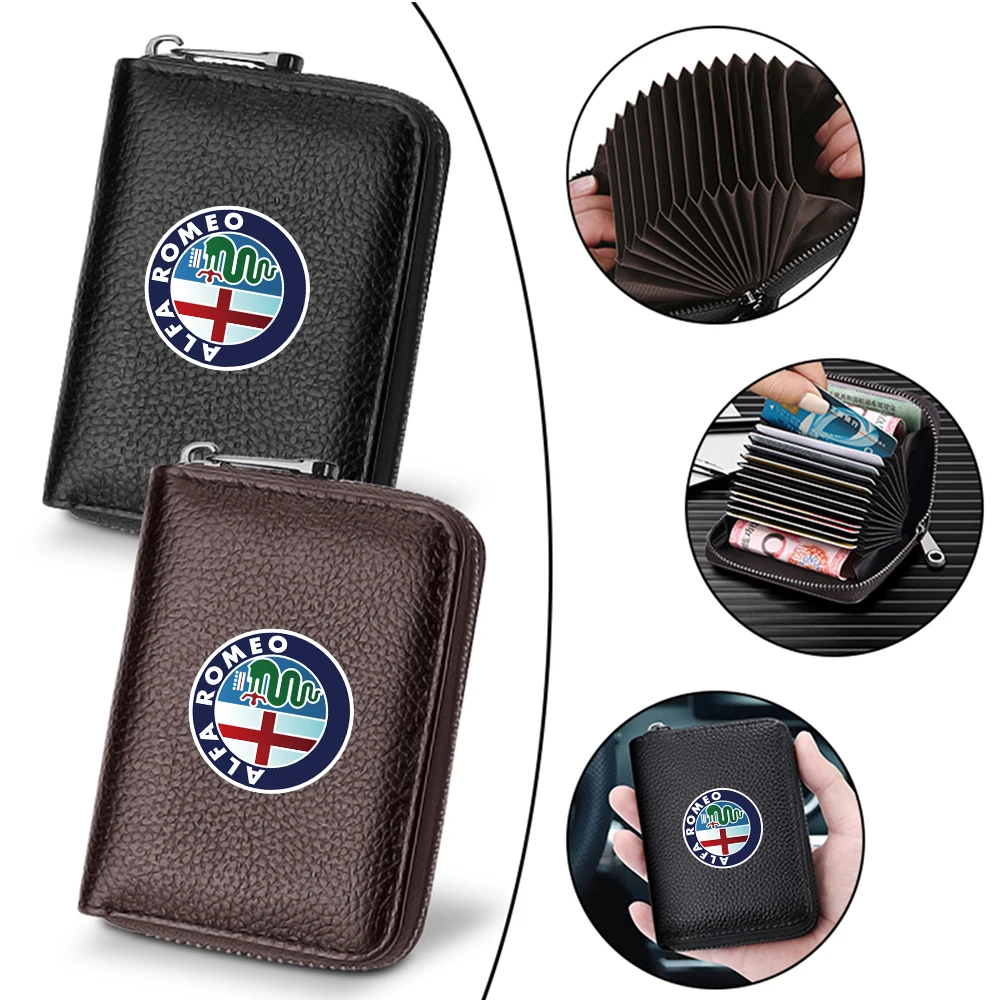 Mini billetera corta de cuero PU para hombre y mujer, monedero, tarjetero sólido, ranuras para tarjetas de acordeón, bolsillo con cremallera para Alfa Romeo GT, 1 ud.