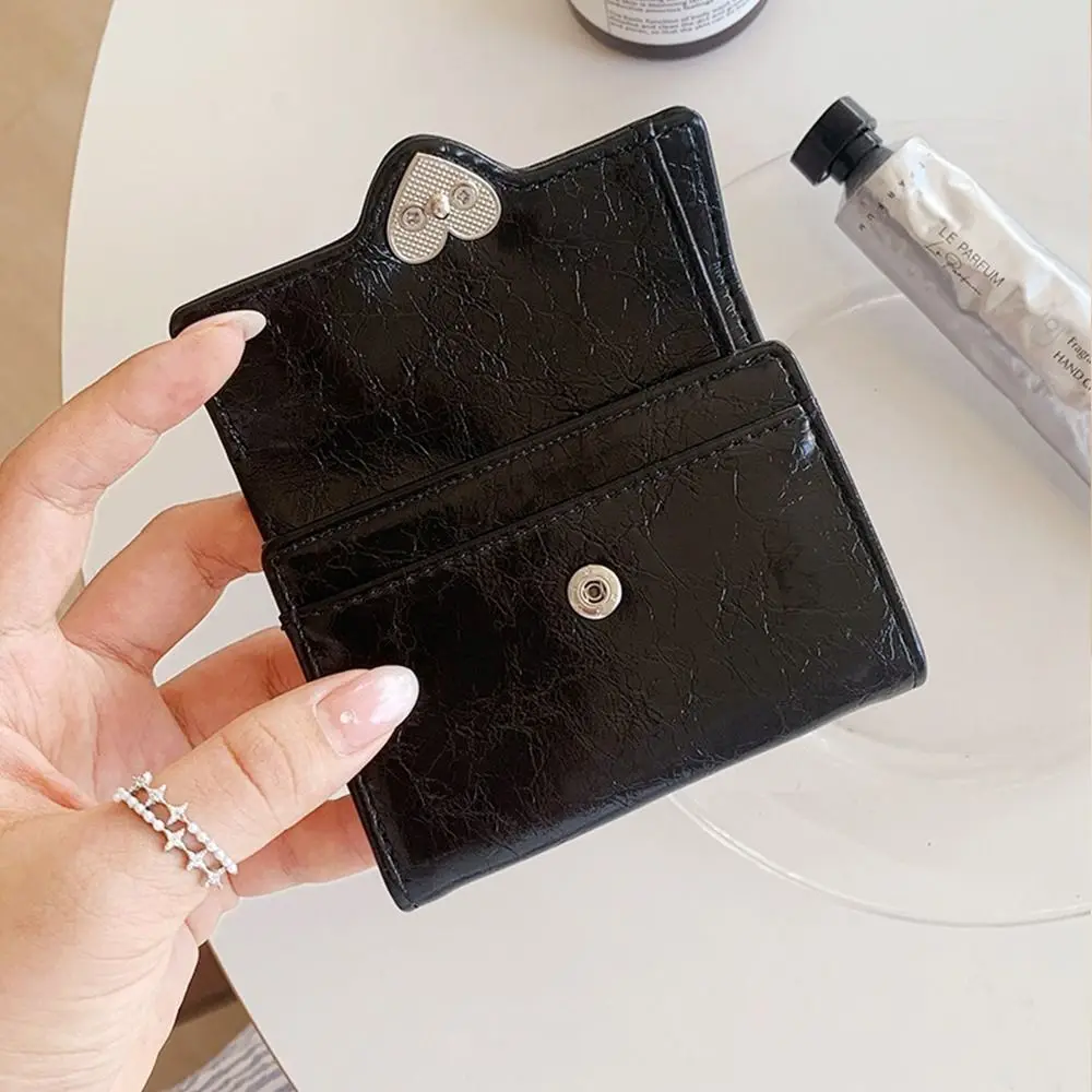 Fashion Korean Crack Heart Wallet Short PU Leather Women's Leather Wallet Fold High Quality Student Purse Ladies