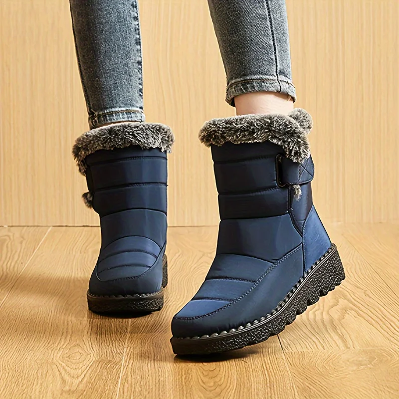 Women Winter Mid Calf Snow Boots Thick Plush Lined Warm Booties Magic Strap Waterproof Non Slip Flat Sole Thermal Shoes for Daily Walking Cold Weather Black Navy Wine Red Multi Colors Ladies Casual Winter Footwear view 6