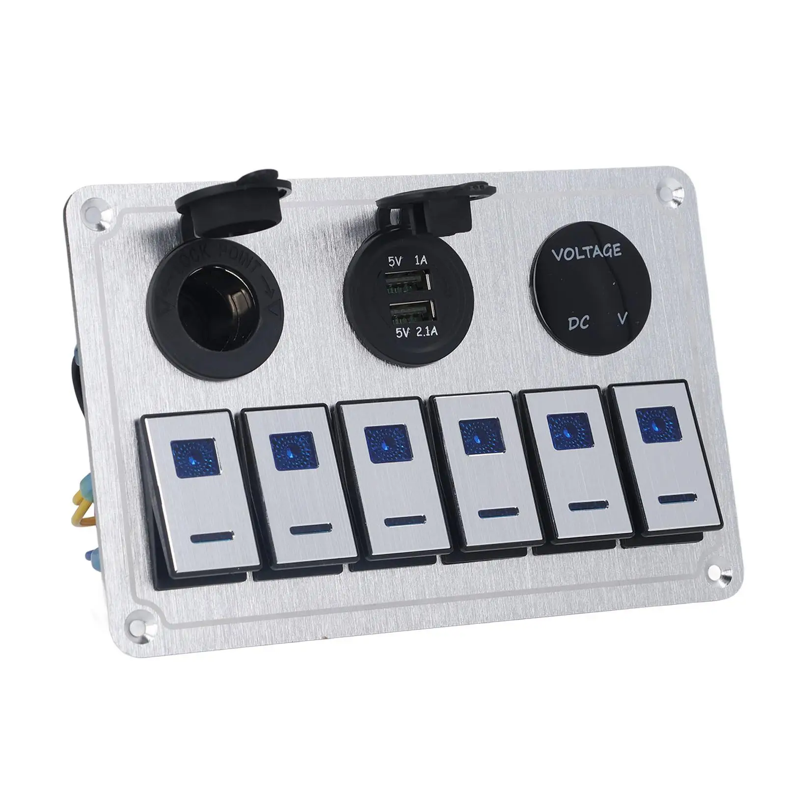 

Rocker Switch Panel Dual USB Port 6 Gang for car Waterproof Switche Panel 5PIN Digital Voltmeter DC12V or DC24V for car