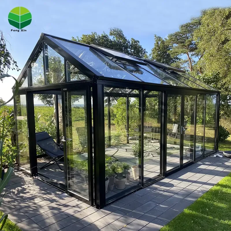 Factory Direct Aluminum Sunrooms with Tempered Glass Roof and Polygon Moldings for Residential Exterior Use with Doors and