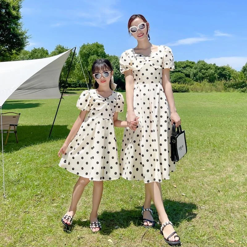 

Dresses for Mother And Daughter Polka Dot chiffon medium length dress Summer Mother and Daughter Clothes Parent child dress