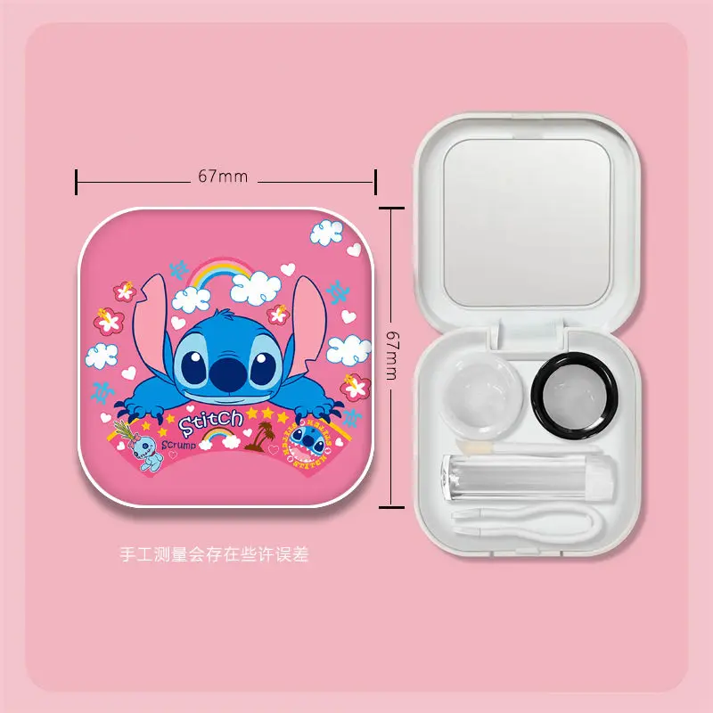 Disney Stitch Fashion Contact Lens Case Beauty Eye Box Container Cartoon Mini Glasses Care Box Storage Box with Tweezer Mirror