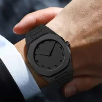 Nouvelle Montre Homme Tendance Simple Noire à Quartz avec Chiffres Arabes et Bracelet Décontracté Effet Goutte d'Huile 4