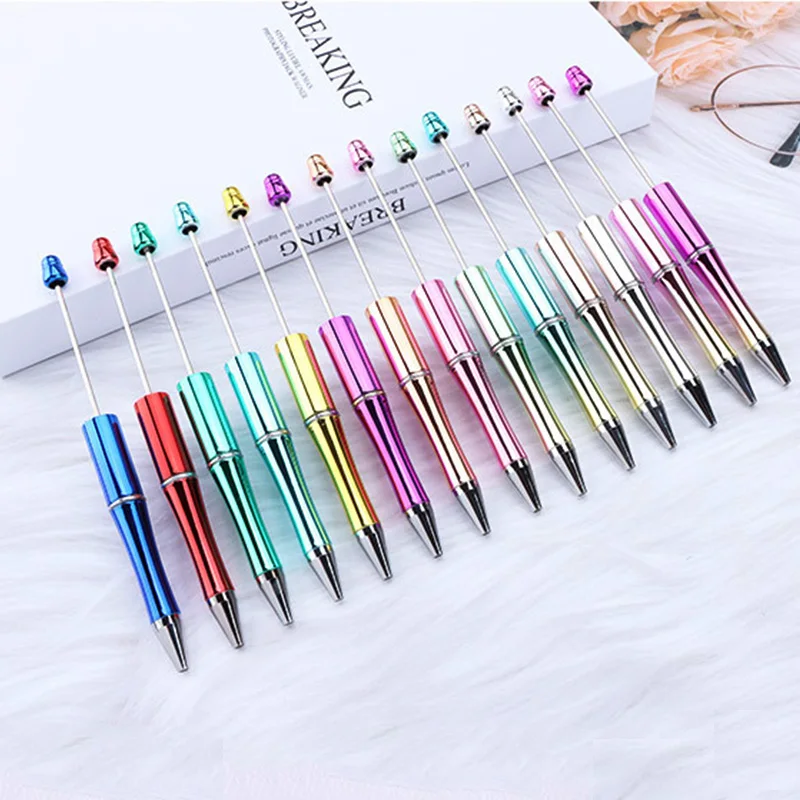 100pcs DIY Beaded Pen UV Electroplated Beadable Ballpoint Pens for Plastic Bead Pens School Office Supplies Cute Stationery