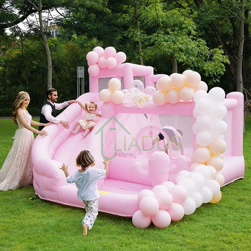 Outdoor Wedding Air Bounce Castle with Bubble Pool Inflatable Bounce House with Slide for Kids Pink Bouncy Castle for Wedding