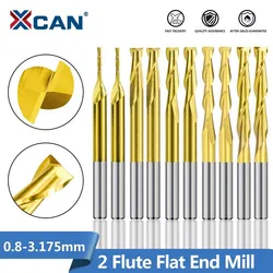 XCAN 10pcs 0.8-3.175mm Titanium Coated 2 Flute Flat End Mill 3.175mm Shank CNC Milling Cutter Router bit Carbide End Mill