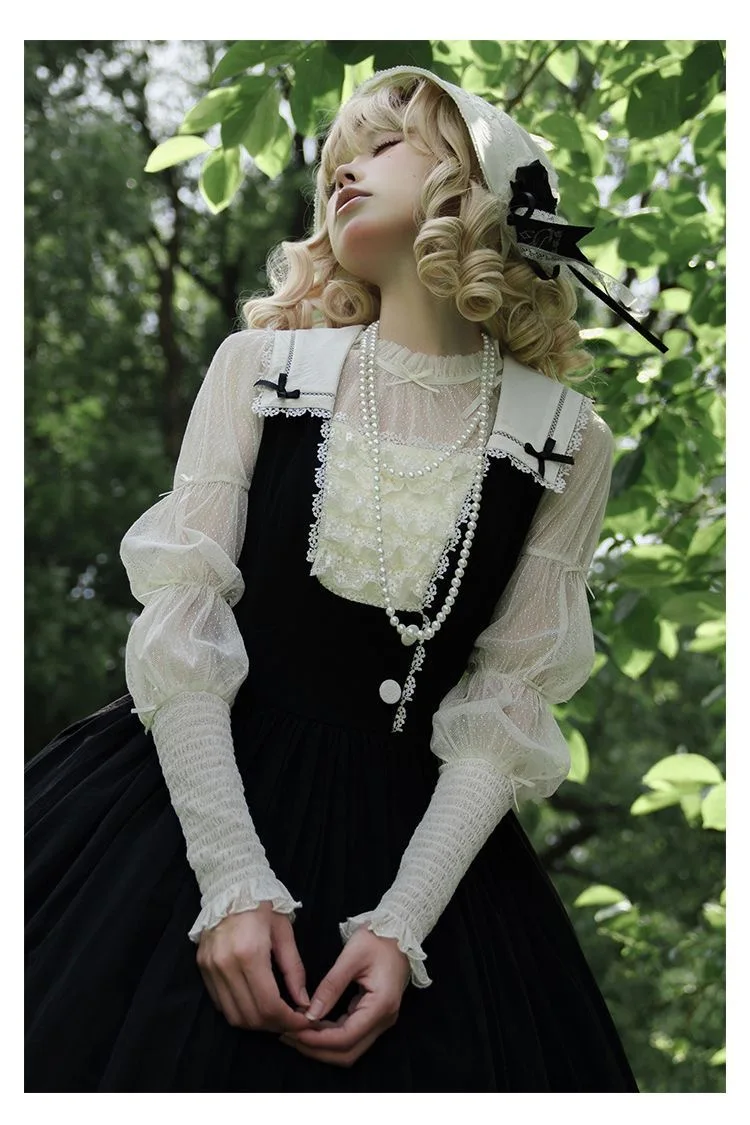 New Lace-up Gauze Light Long Sleeve Spring Summer Lolita Shirt Sweet Women Round Neck Versatile Age-reducing Fashion Blouse Top