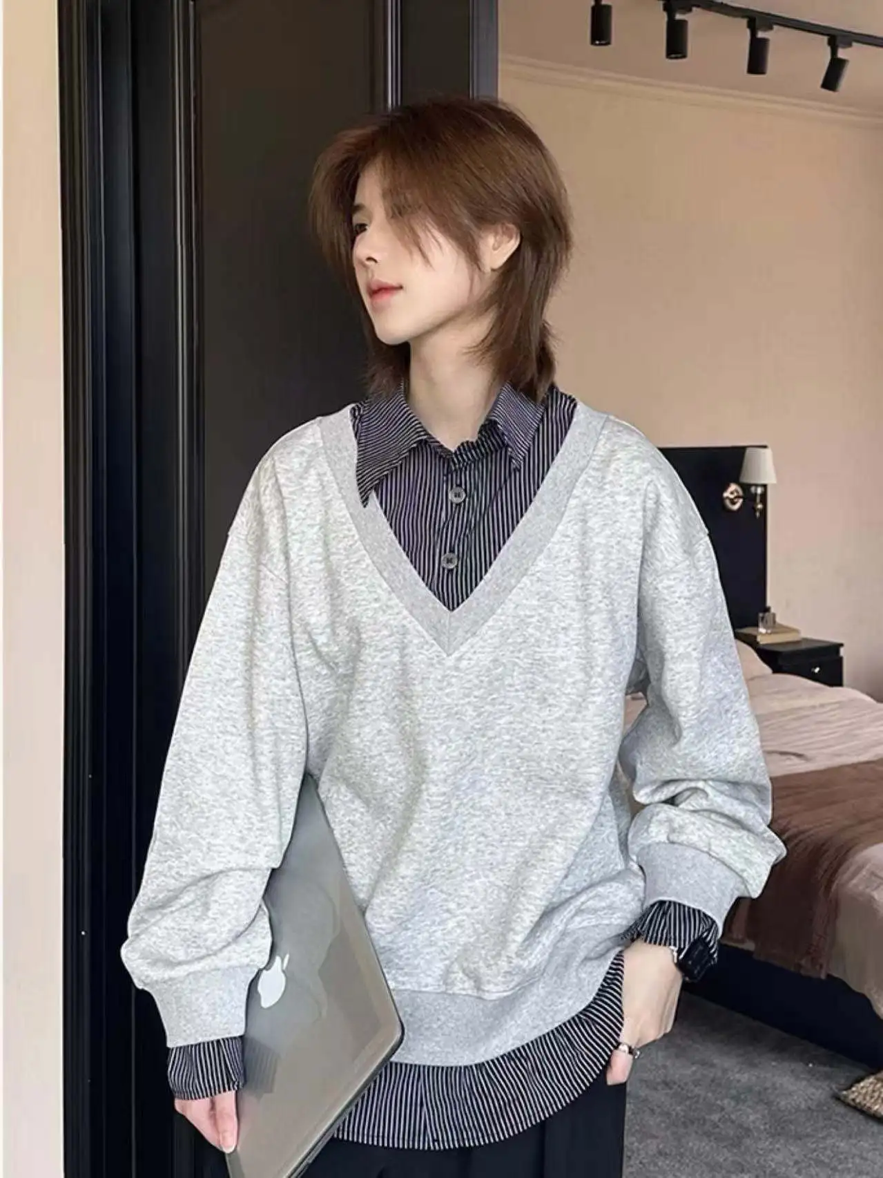 Amerikaans Sle irt Long Sve T-shirt ex Lazy Match Design Sense Bovenkleding Sweatshirt Doek Jeugd Lente Faion