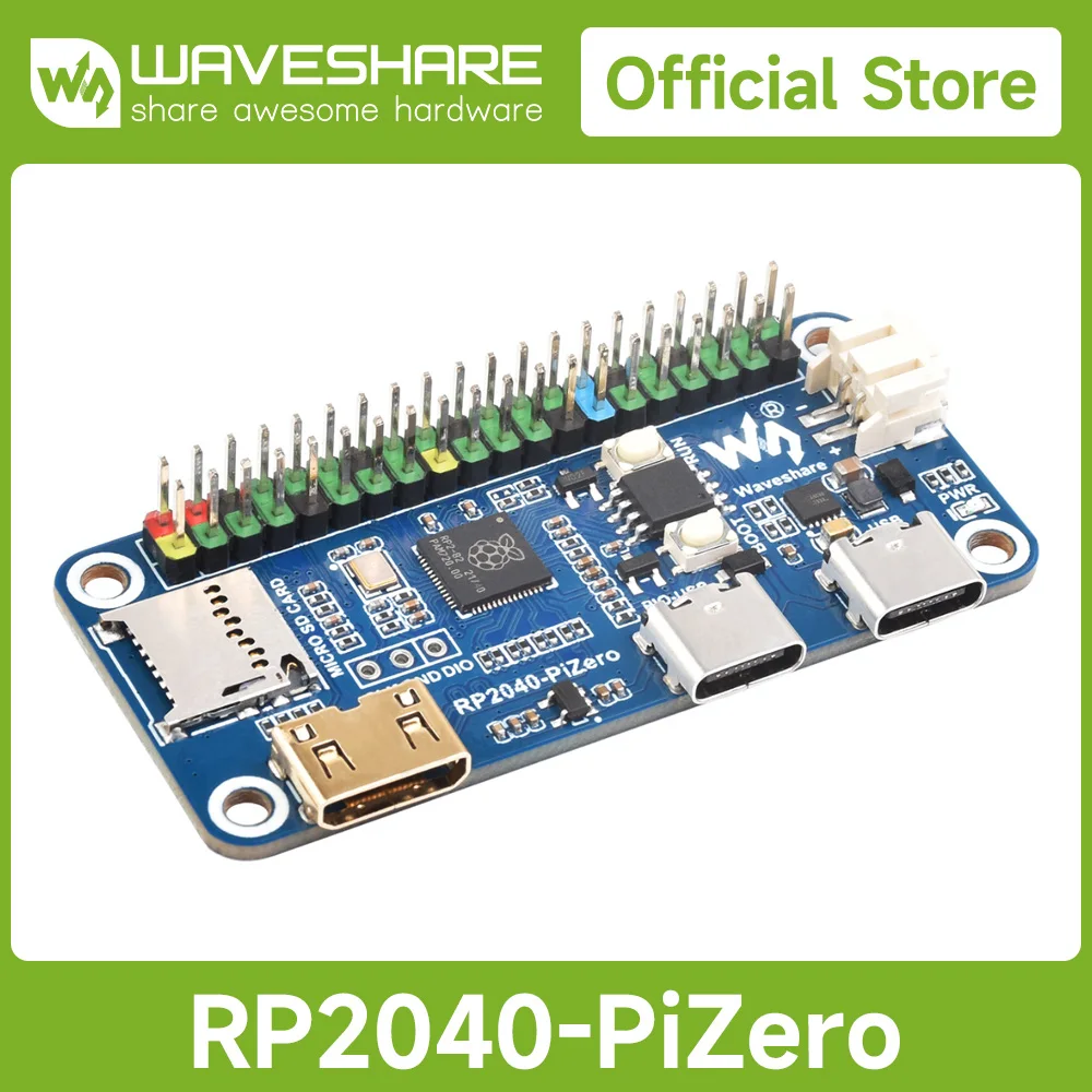 Placa de desenvolvimento Raspberry Pi PICO RP2040-PiZero, baseada no processador dual-core Raspberry Pi RP2040, 264KB SRAM Waveshare