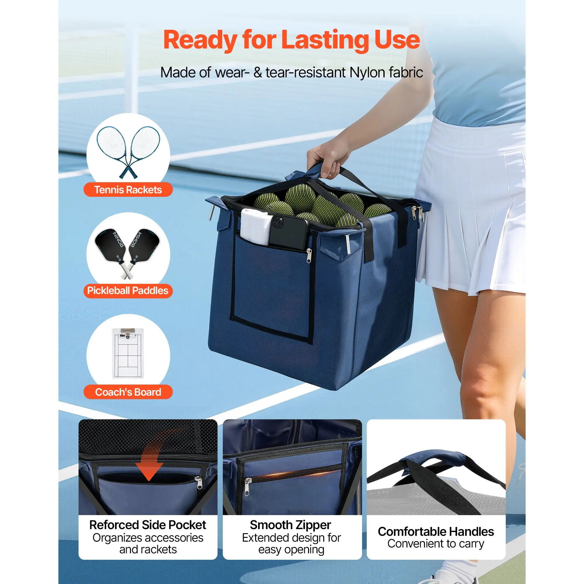 

2-in-1 Tennis & Pickleball Hopper, with Pickup Tube, Foldable Pickleball Basket Cart with with Wheels, Holds 150 Tennis Balls or 260 Pickleballs, Portable Pickleball Caddy Holder, for Training