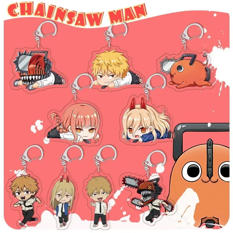 Denji Pochita Hayakawa Aki Makima Anime Figure Key Ring Double-Sided Transparent Acrylic Key Chain Model Plate Decor Collection