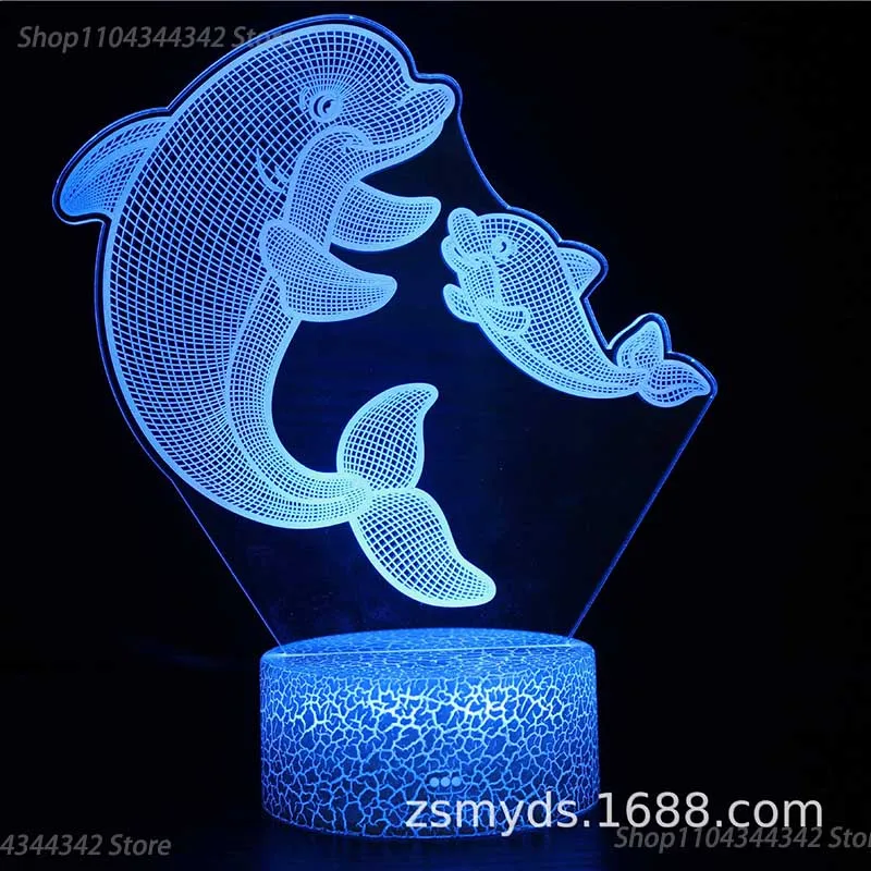 3D acrylic cute dolphin night light display living room bedroom creative parent-child gift decoration light USB atmosphere light