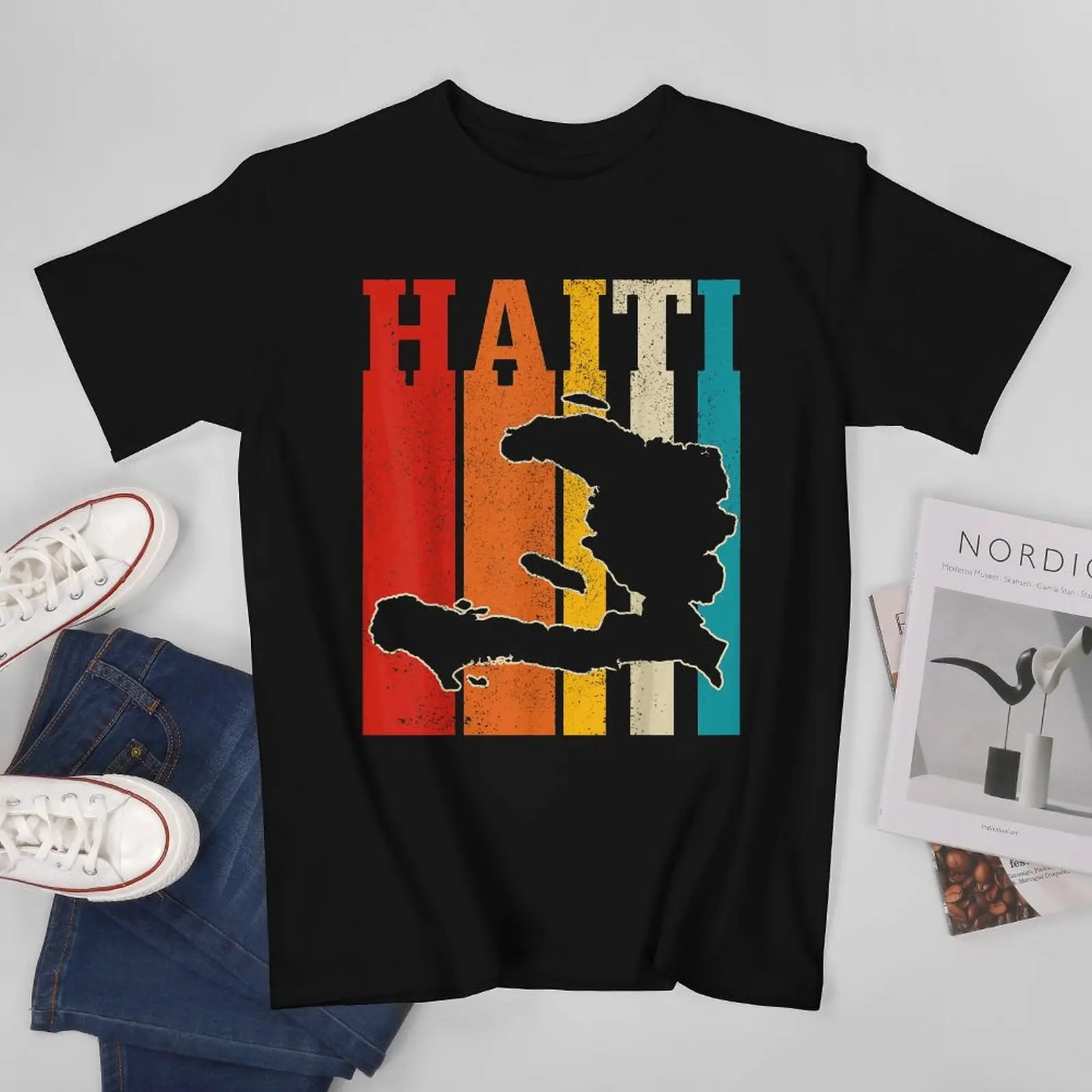 

Футболка с дизайном флага Гаити для мужчин, женщин и мальчиков, 100% хлопок, с круглым вырезом